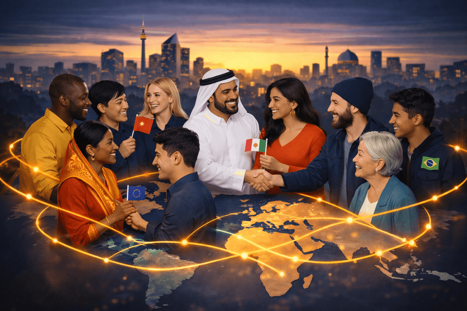 Diverse diaspora community members connecting across the globe